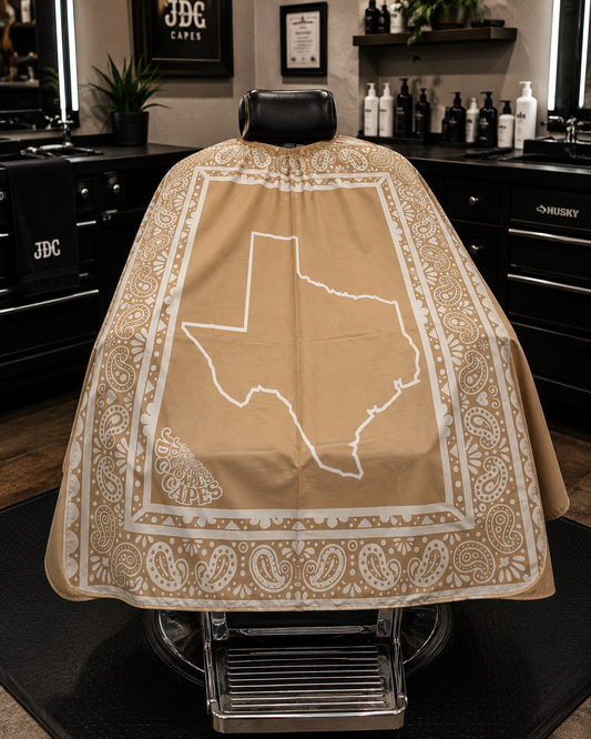 50. Texas Outline Beige Barber Cape
