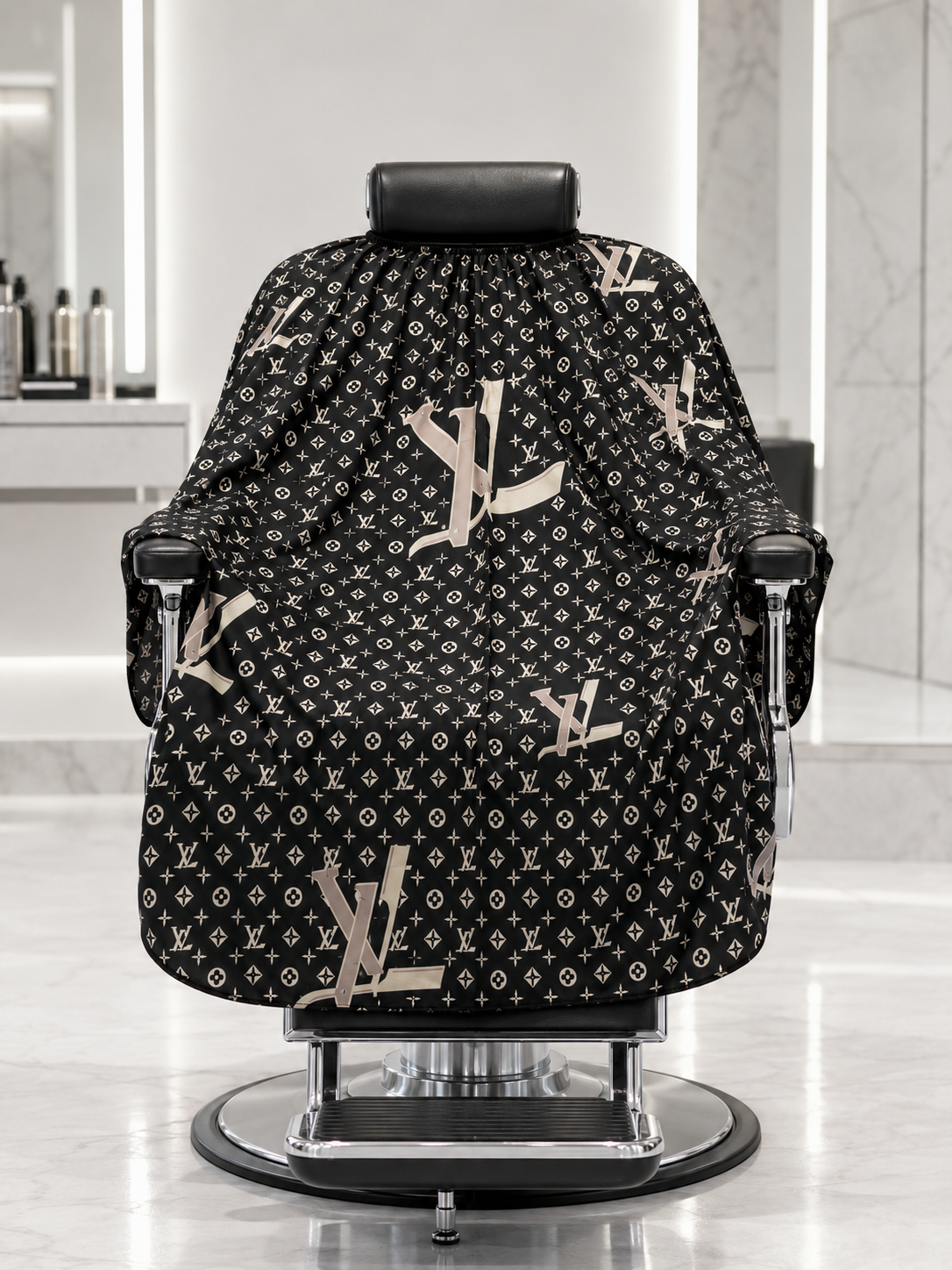87. Black Monogram Barber Cape