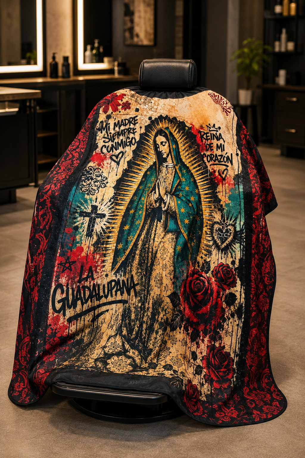 111. La Guadalupana Barber Cape
