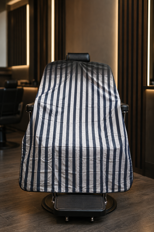 105. Classic Black & White Striped Barber Cape