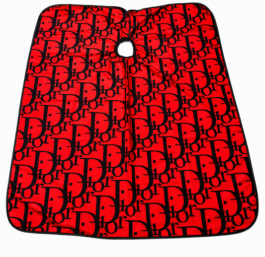 28. JDC Red Luxury Monogram Barber Cape