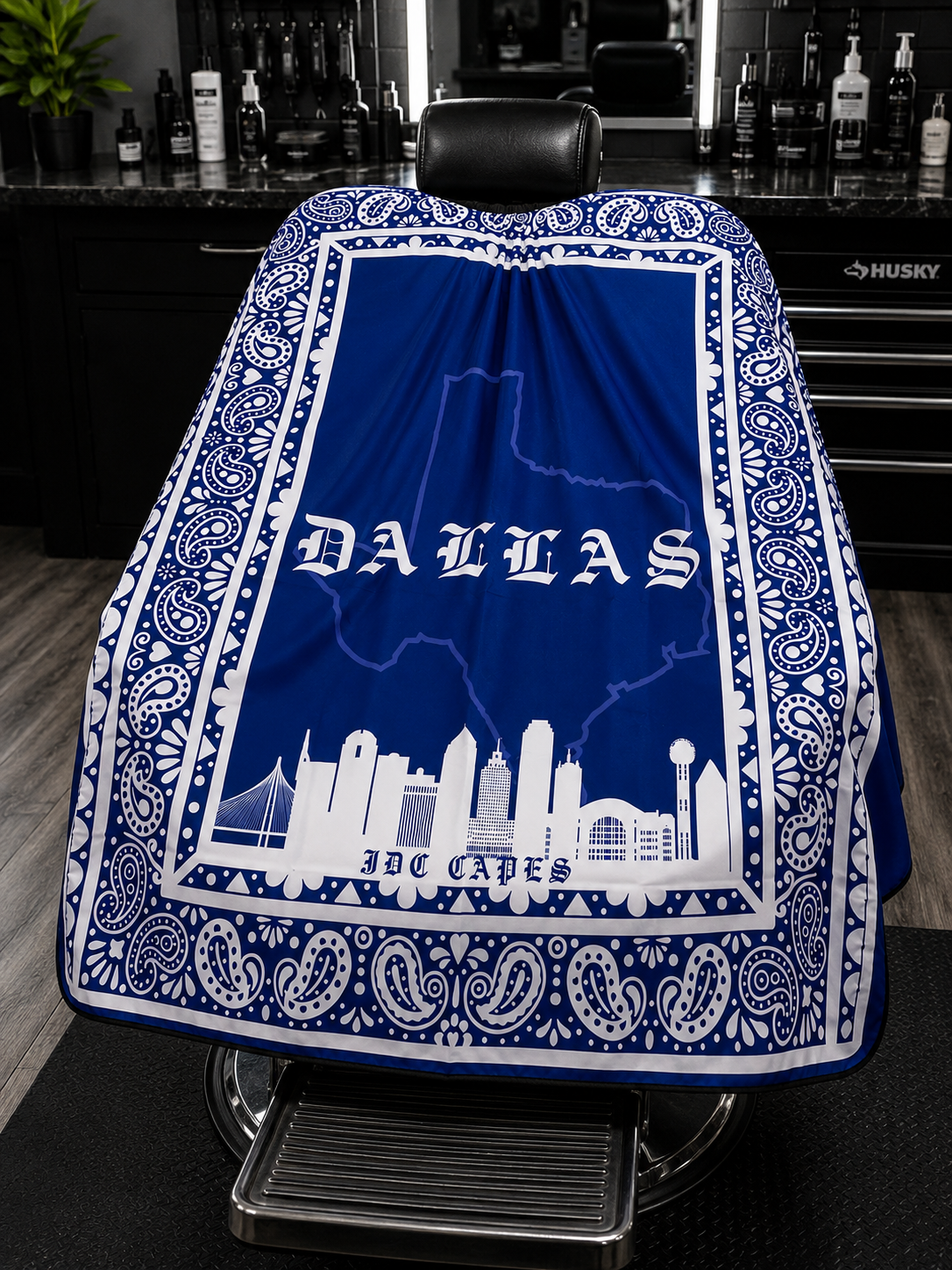 56. Dallas Bandana – Royal Blue Barber Cape