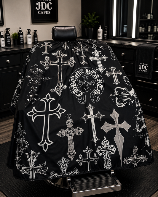 58. JDC Grey Cross Barber Cape