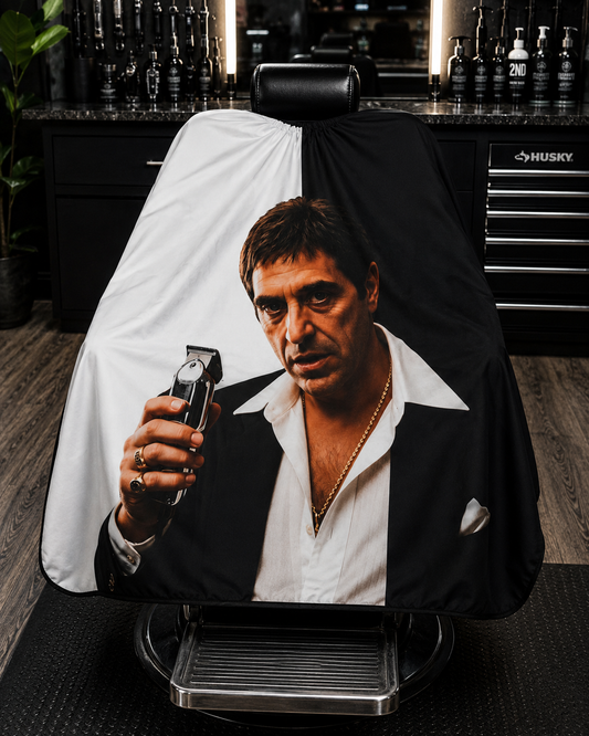 59. Scarface with Clippers Barber Cape
