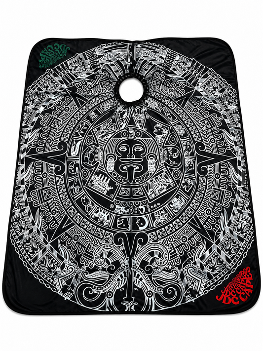 60. Black Aztec Calendar Barber Cape