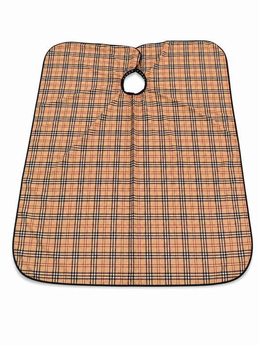 79. JDC Classic Tan Plaid Barber Cape