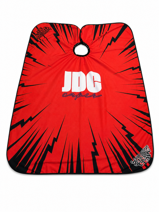 84. JDC Red Lightning Barber Cape
