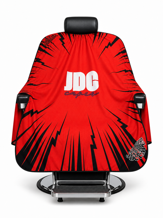 84. JDC Red Lightning Barber Cape