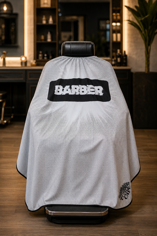 109. Classic Barber Cape – White & Black