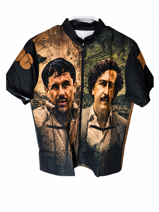 112. Pablo & Chapo Barber Smock – Black, Bronze & Olive