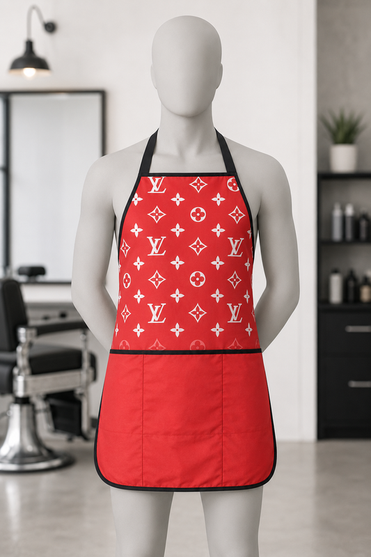 99. Red Luxury Monogram Barber Apron
